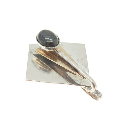 925 Sterling Silver 2-Tone Vintage Real Hematite Gemstone Modernist Pendant