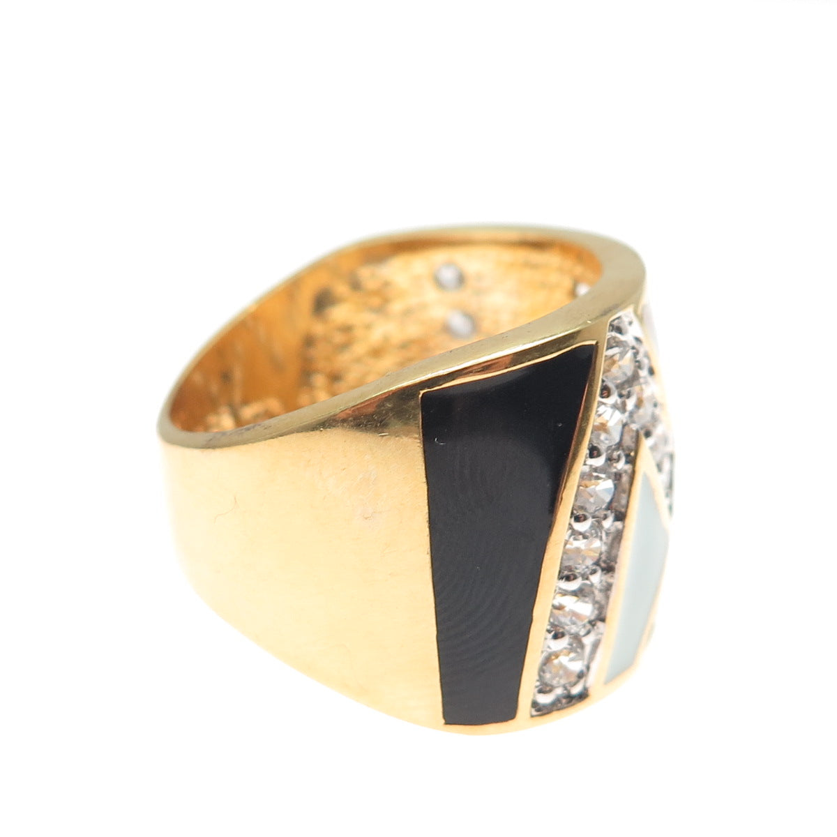 CHATEAU D'ARGENT 925 Sterling Silver Gold Plated Enamel & C Z Ring Size 6.25