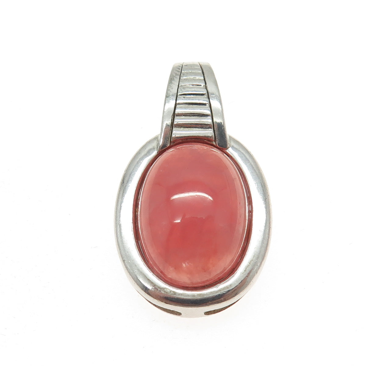 925 Sterling Silver Vintage Real Cabochon Cherry Pink Quartz Charm Pendant