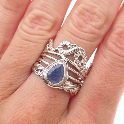 925 Sterling Silver Real Pear-Cut Tanzanite Oxidized Ring Size 8.25