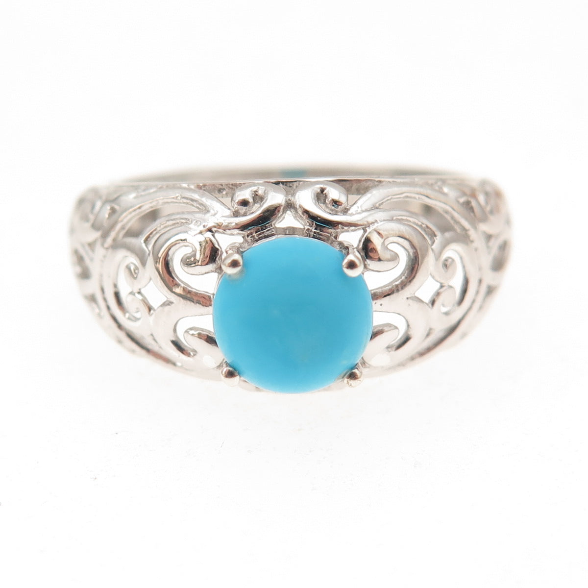 Chuck Clemency 925 Sterling Silver Real Turquoise Floral Scroll Ring Size 9