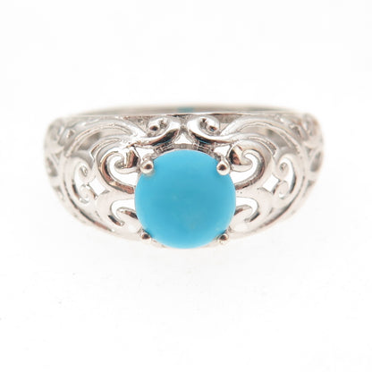Chuck Clemency 925 Sterling Silver Real Turquoise Floral Scroll Ring Size 9