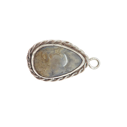 Old Pawn 925 Sterling Silver Vintage Southwestern Crazy Lace Agate Charm Pendant