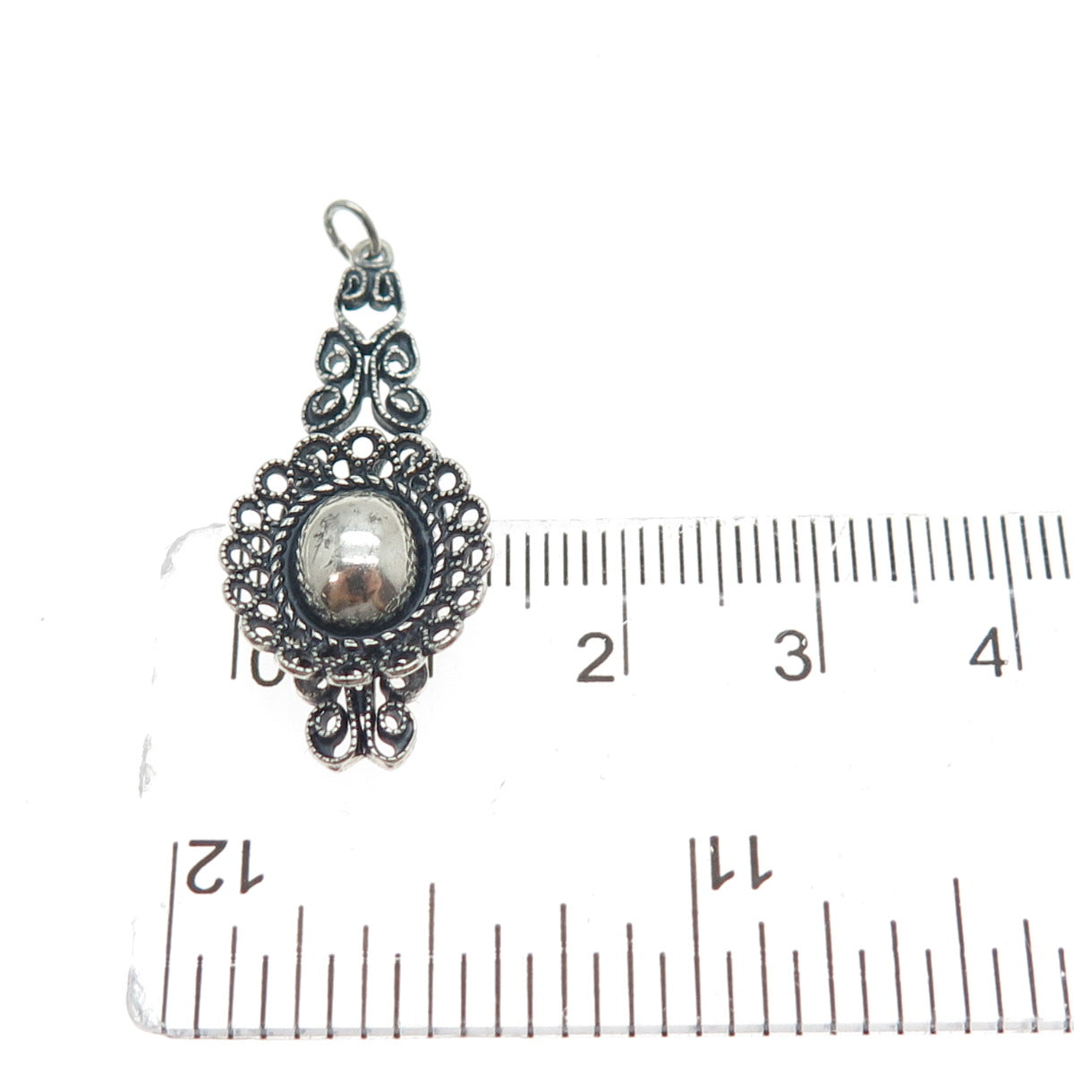 925 Sterling Silver Vintage Flower & Butterfly Filigree Oxidized Charm Pendant