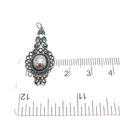 925 Sterling Silver Vintage Flower & Butterfly Filigree Oxidized Charm Pendant
