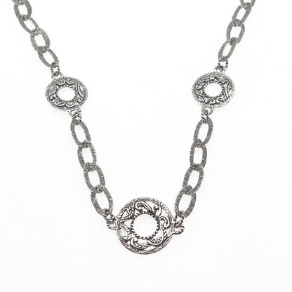 Carolyn Pollack 925 Sterling Silver Vintage Ornate Disc Chain Necklace 18"