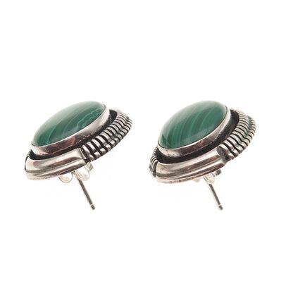 Leslie Yazzie Navajo Old Pawn 925 Sterling Silver Vintage Malachite Earrings
