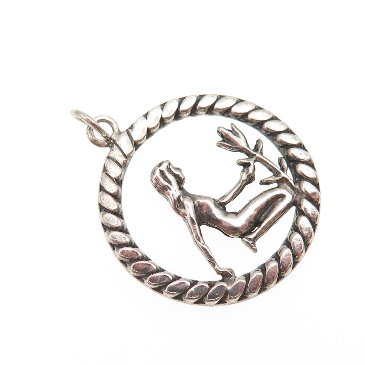 925 Sterling Silver Vintage Virgo Zodiac Sign Oxidized Pendant