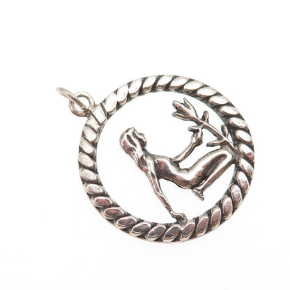 925 Sterling Silver Vintage Virgo Zodiac Sign Oxidized Pendant