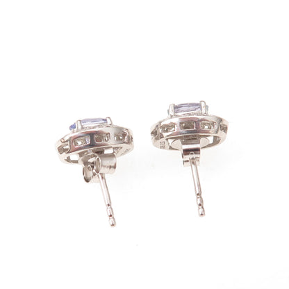 Chuck Clemency 925 Sterling Silver Real Oval-Cut Iolite Floral Stud Earrings