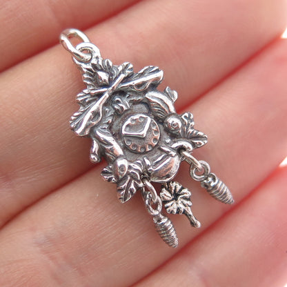Fritz Reu & Co. 800 Silver Vintage Cuckoo Clock Oxidized Charm Pendant