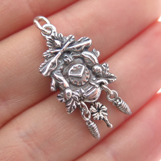 Fritz Reu & Co. 800 Silver Vintage Cuckoo Clock Oxidized Charm Pendant