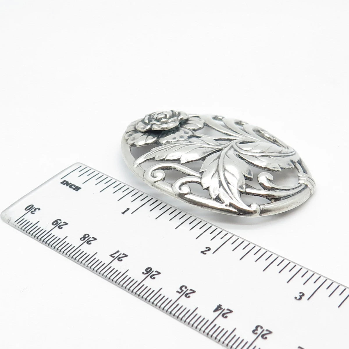 925 Sterling Silver Vintage Oval Floral Pin Brooch
