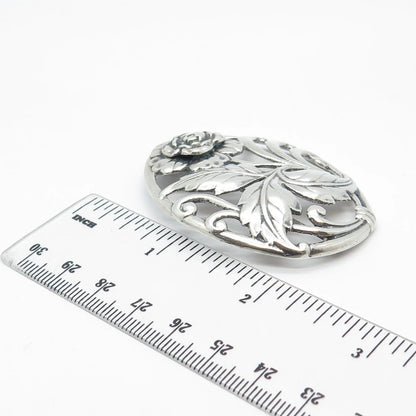 925 Sterling Silver Vintage Oval Floral Pin Brooch