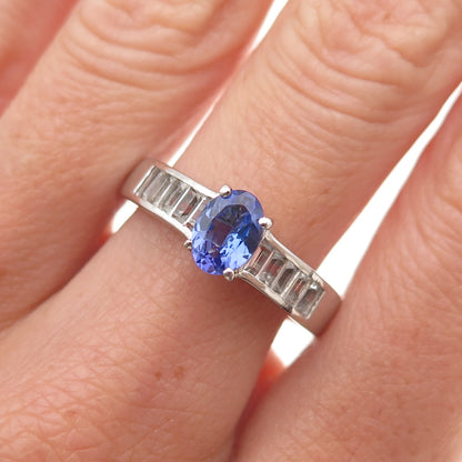 Chuck Clemency 925 Sterling Silver Real Tanzanite & White Topaz Ring Size 8.25