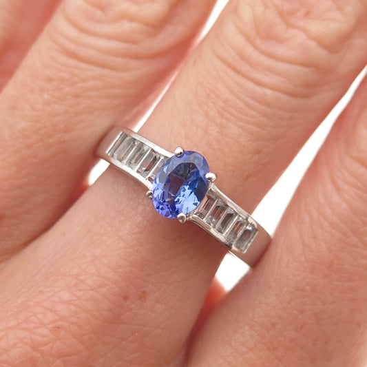 Chuck Clemency 925 Sterling Silver Real Tanzanite & White Topaz Ring Size 8.25