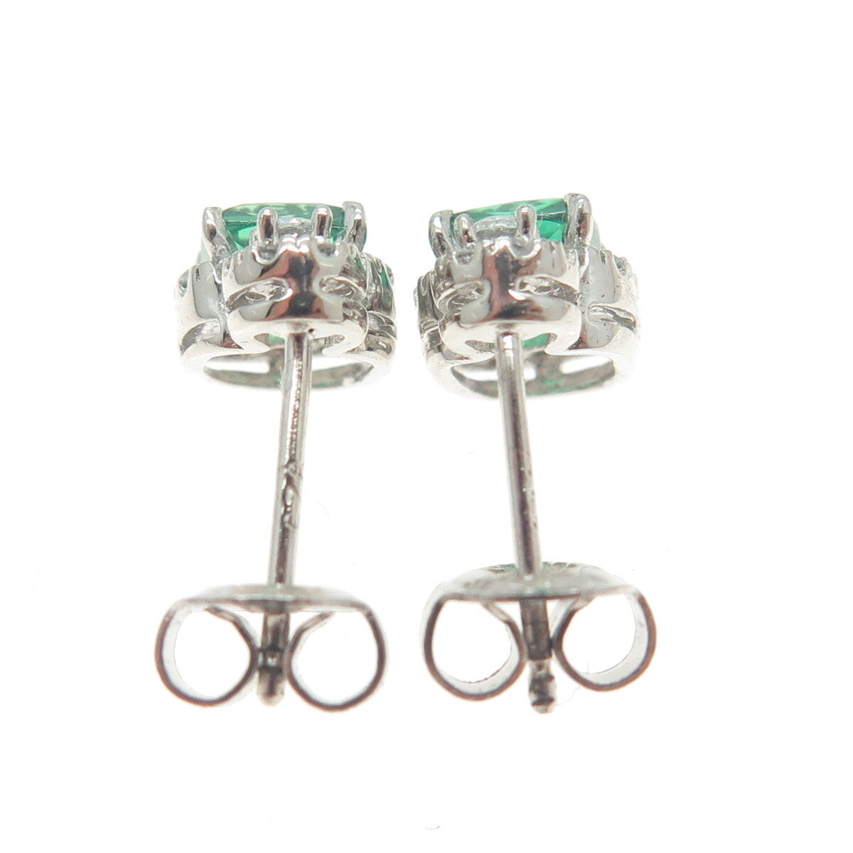 925 Sterling Silver Cushion-Cut Nano Emerald & Round-Cut C Z Earrings