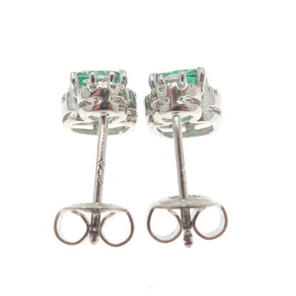 925 Sterling Silver Cushion-Cut Nano Emerald & Round-Cut C Z Earrings