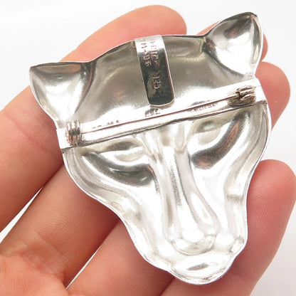 925 Sterling Silver Vintage Mexico Panther Head Pin Brooch / Pendant