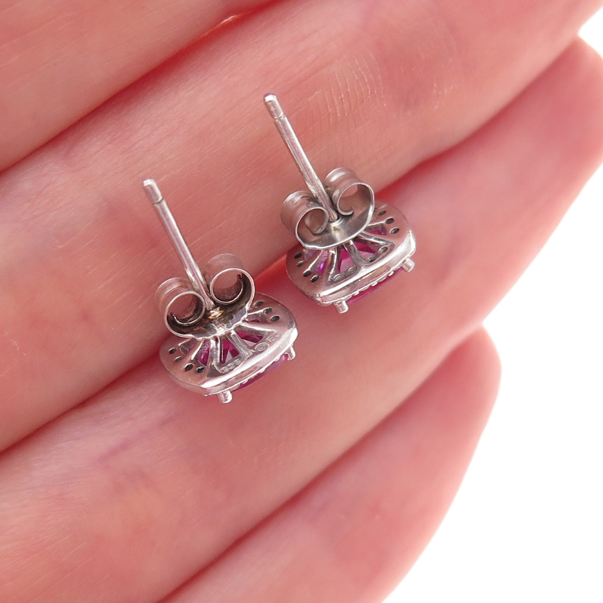 925 Sterling Silver Real Pink & White Topaz Stud Earrings