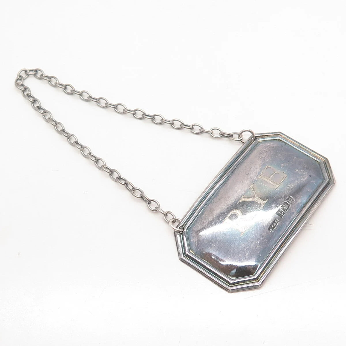 925 Sterling Silver Vtg Birmingham 1996 C. Robathan & Son 1936 "RYE" Bottle Tag