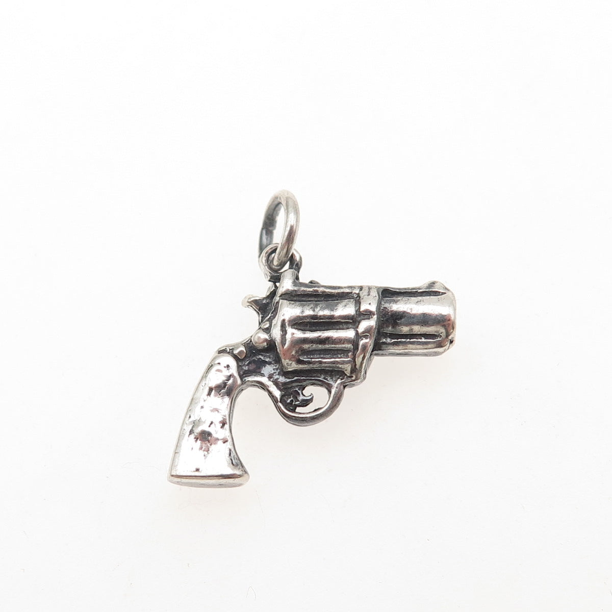 925 Sterling Silver Vintage Revolver Oxidized Mini Charm Pendant