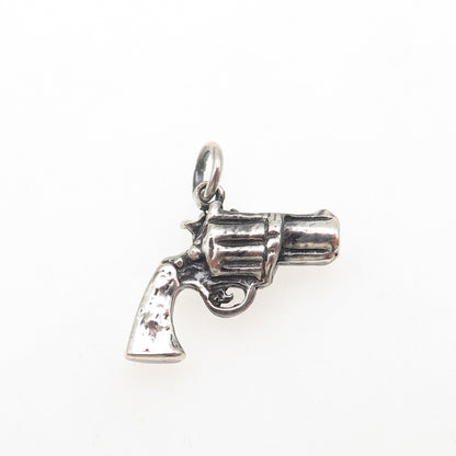 925 Sterling Silver Vintage Revolver Oxidized Mini Charm Pendant