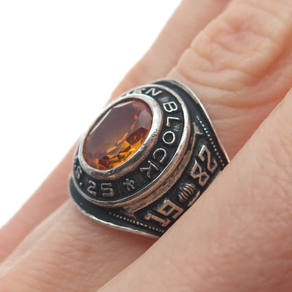 REED & CO Sterling Vintage 1982 Yellow Topaz Adrien Block School Ring Size 6.5