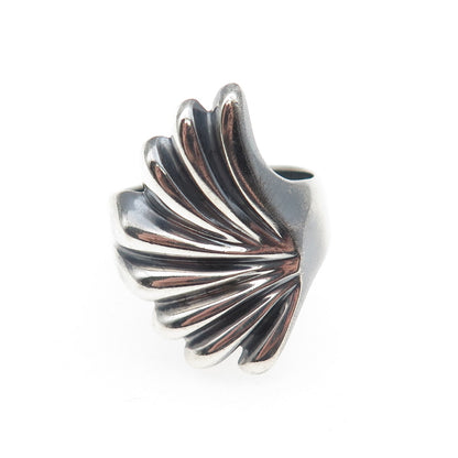 925 Sterling Silver Vintage Mexico Modernist Wing Oxidized Ring Size 9.25