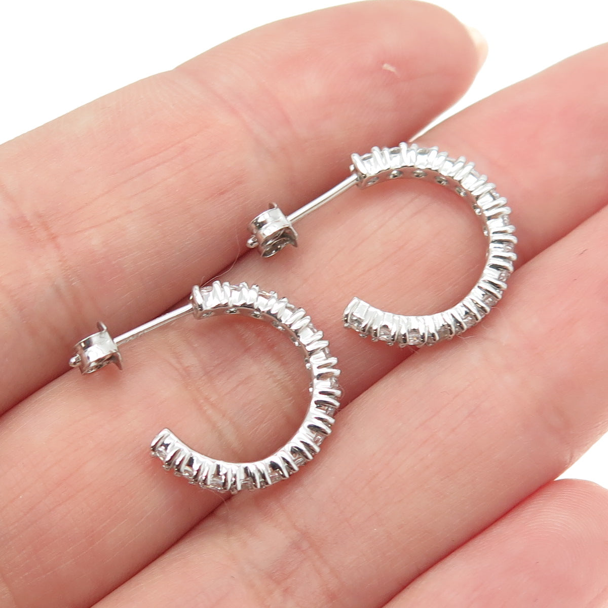 925 Sterling Silver Round-Cut C Z Hoop Earrings