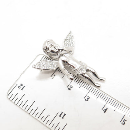 925 Sterling Silver Pave C Z Cherub Angel Slide Pendant