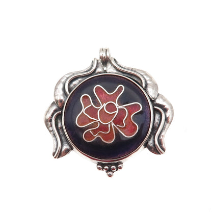 Ursula 925 Sterling Silver Vintage Enamel Floral Modernist Charm Pendant