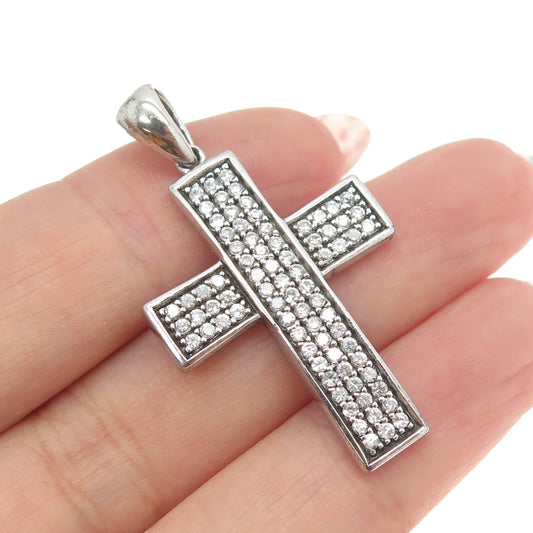 925 Sterling Silver Round-Cut C Z Sparkle Cross Pendant