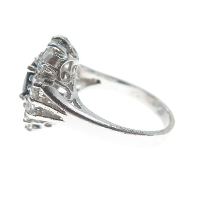 925 Sterling Silver Real Sapphire Gemstone & Multi-C Z Cluster Cross Ring Size 6
