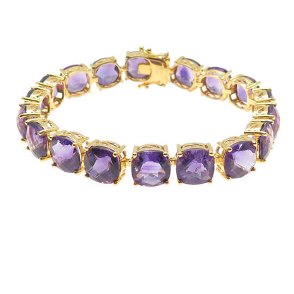 925 Sterling Silver Gold Plated Real Cushion-Cut Amethyst Bracelet 8"