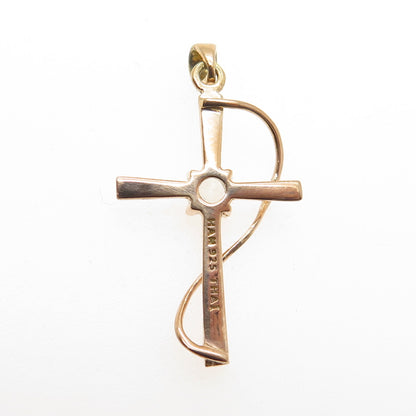 HAN 925 Sterling Silver Rose Gold Plated Real White Topaz Cross Pendant