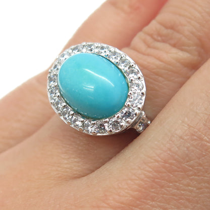 J. ESPOSITO 925 Sterling Silver Real Turquoise & C Z Ring Size 6