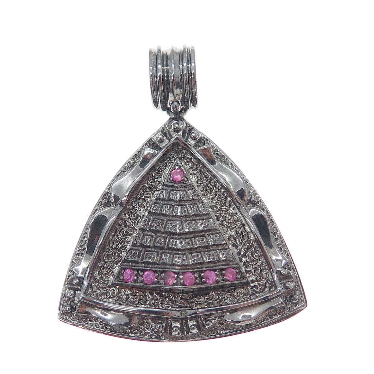 JOLUSA 925 Sterling Silver Black Rhodium Real Pink Sapphire Pyramid Pendant