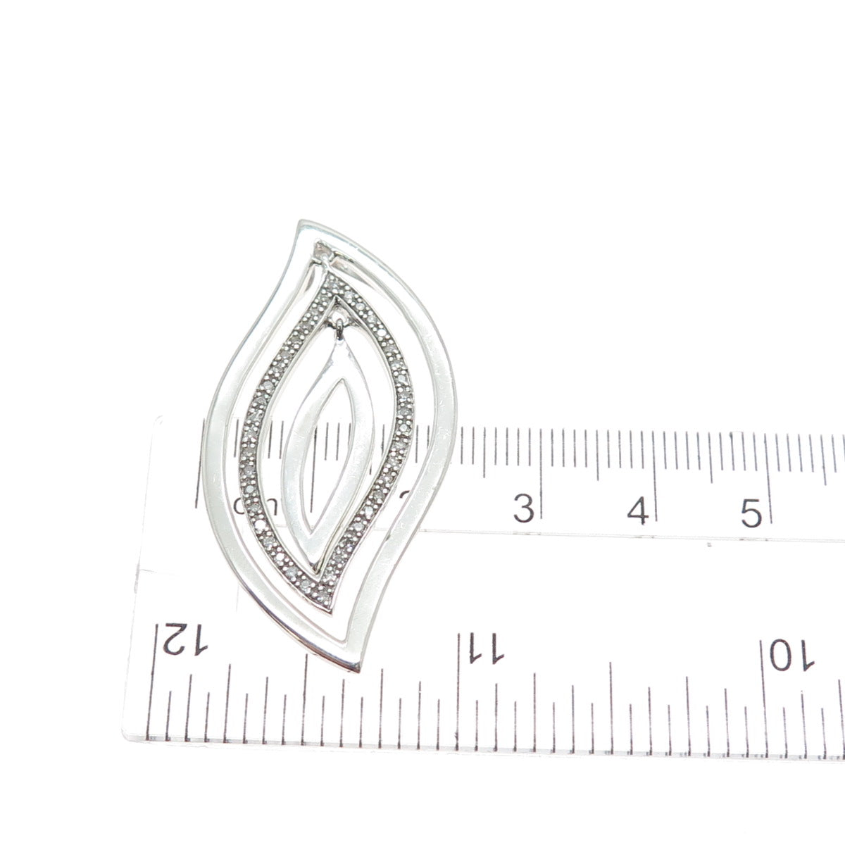 925 Sterling Silver Real Round-Cut Diamond Floral Petal Slide Pendant