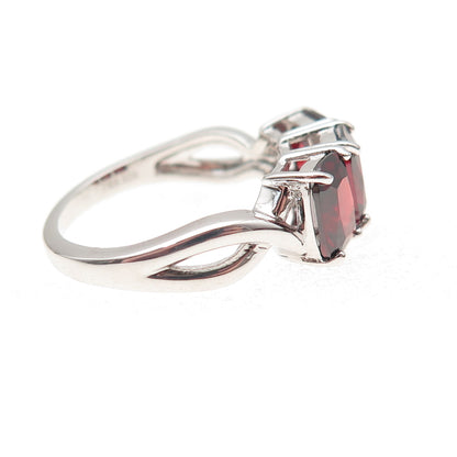 925 Sterling Silver Vintage Real Cushion-Cut Red Garnet Ring Size 6