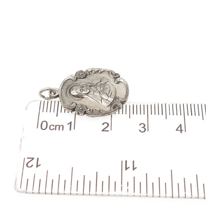 925 Sterling Silver Antique Art Deco St. Mary Miraculous Oxidized Charm Pendant