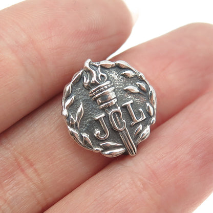 925 Sterling Silver Antique Art Deco JCL Junior Classical League Torch Brooch
