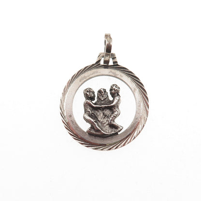 925 Sterling Silver Vintage Gemini Zodiac Sign Oxidized Mini Charm Pendant