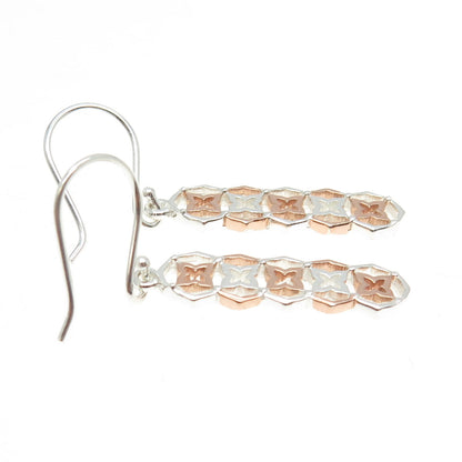 925 Sterling Silver 2-Tone Floral Link Dangling Earrings