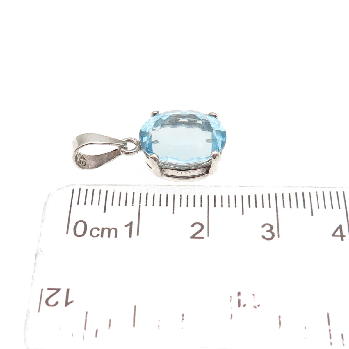 950 Silver Vintage Real Oval-Cut Blue Topaz Mini Charm Pendant
