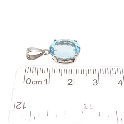950 Silver Vintage Real Oval-Cut Blue Topaz Mini Charm Pendant