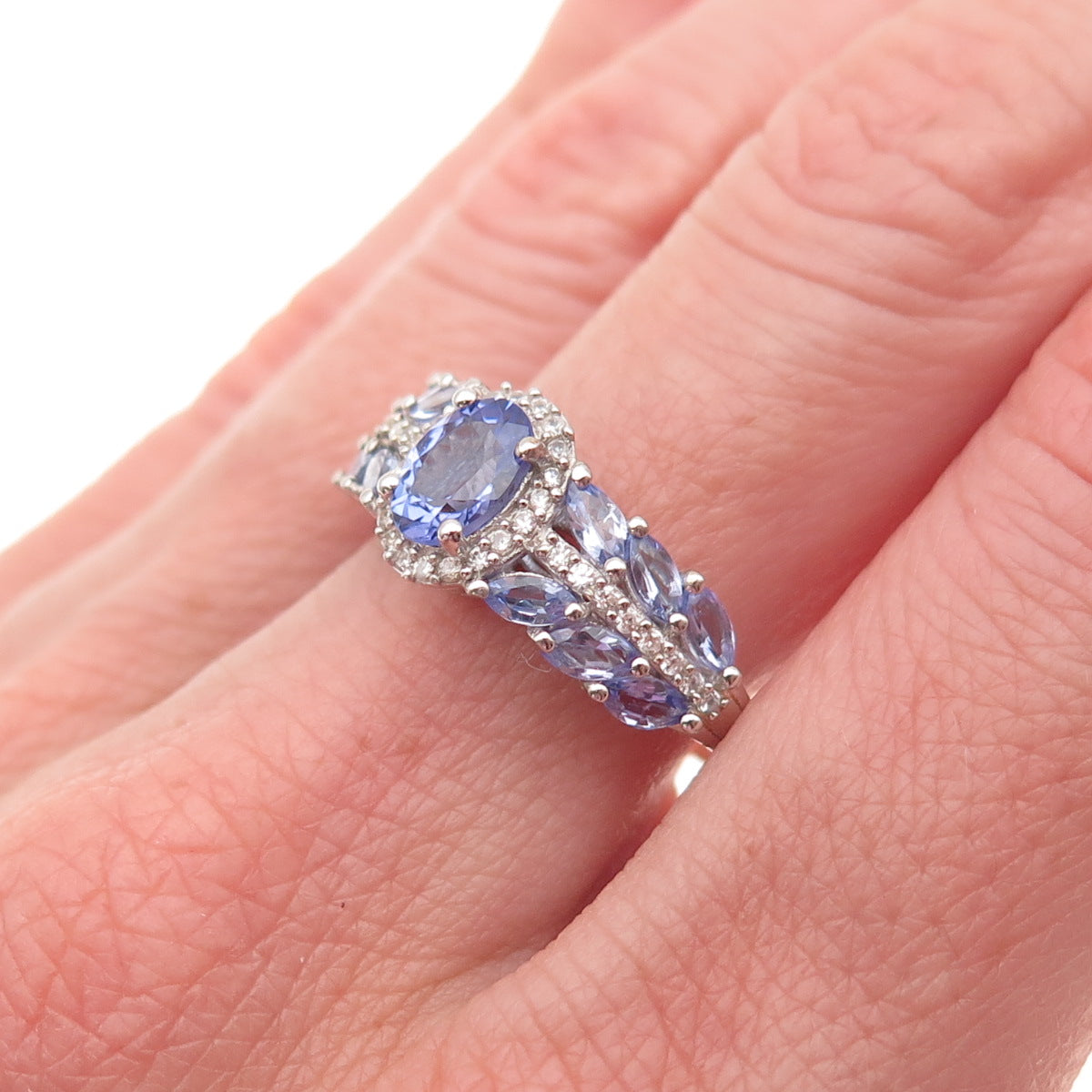 Chuck Clemency 925 Sterling Silver Real Tanzanite & White Topaz Ring Size 8