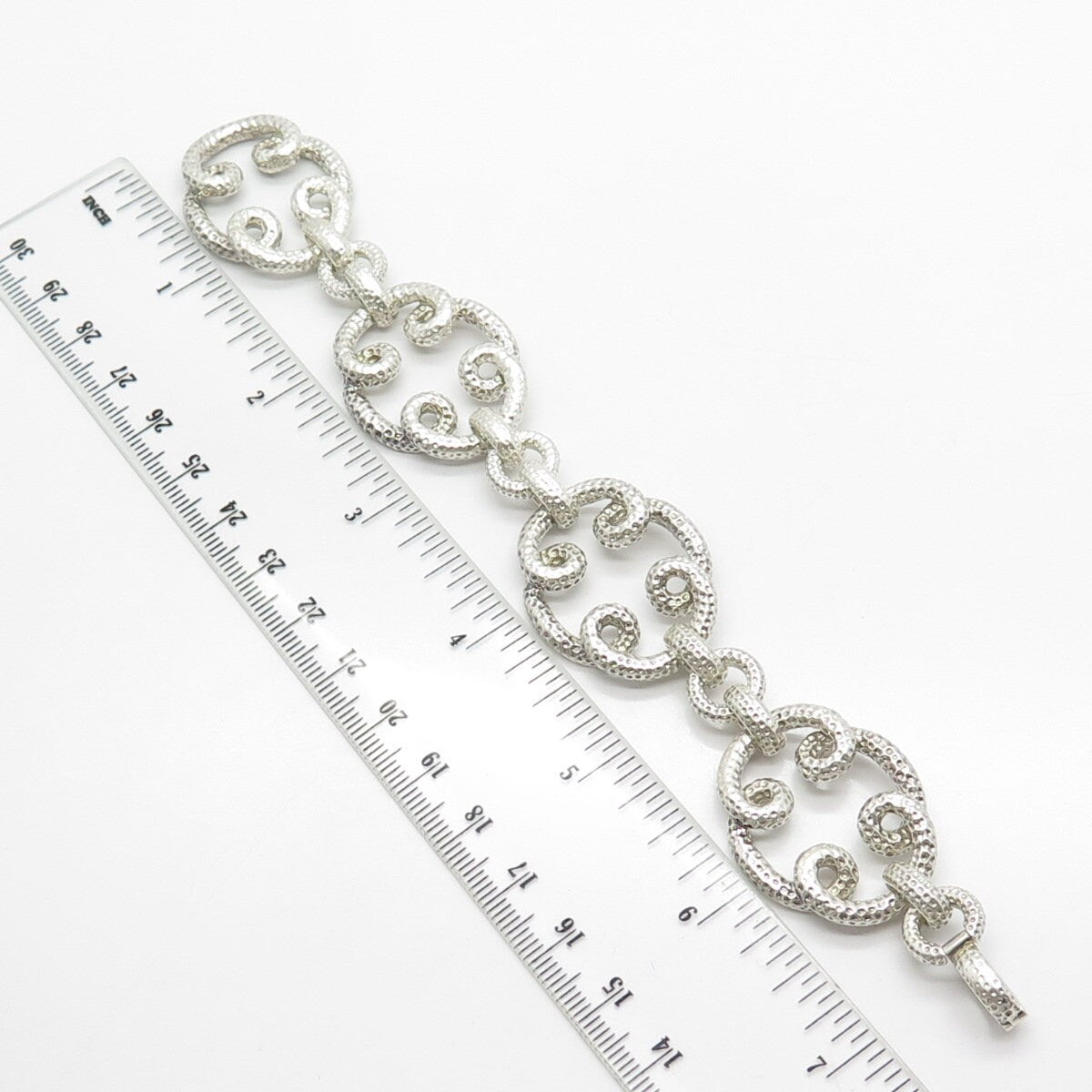 925 Sterling Silver Vintage Dotted Swirl Link Bracelet 6.75"