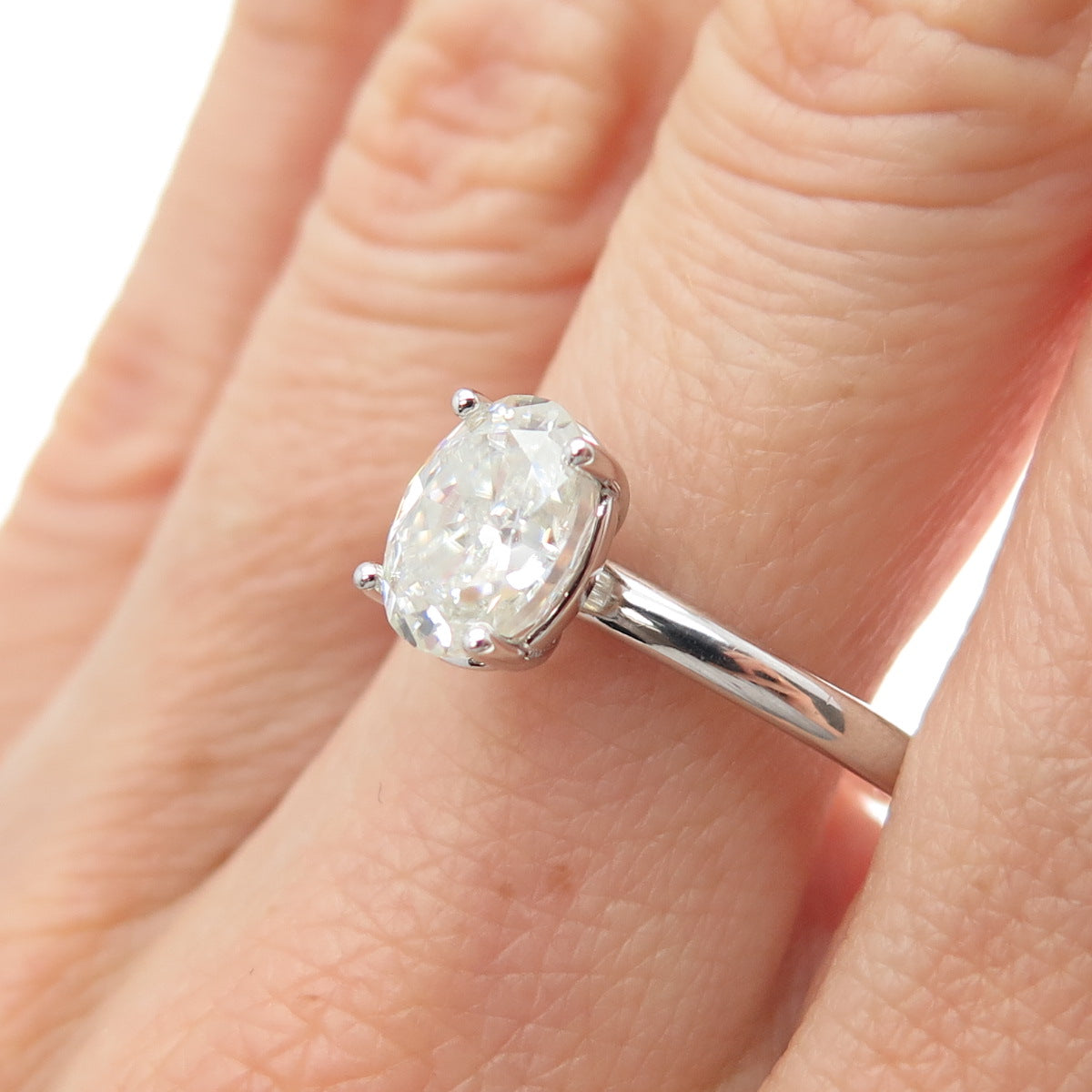 925 Sterling Silver Real Oval-Cut Moissanite Engagement Ring Size 10