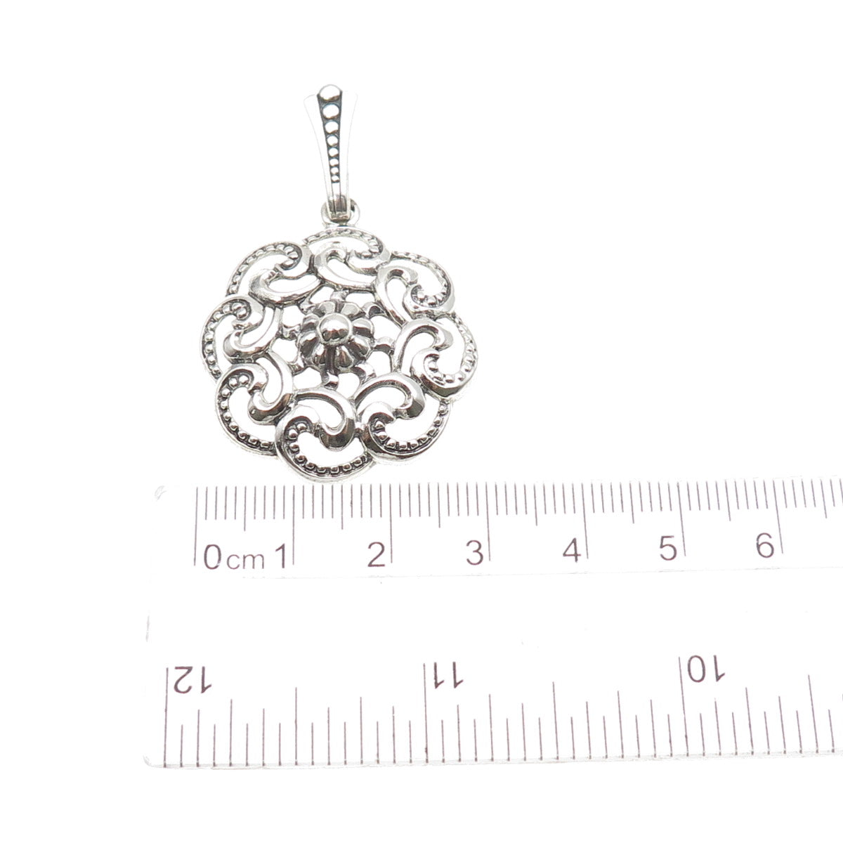 835 Silver Vintage European Flower Swirl Oxidized Charm Pendant